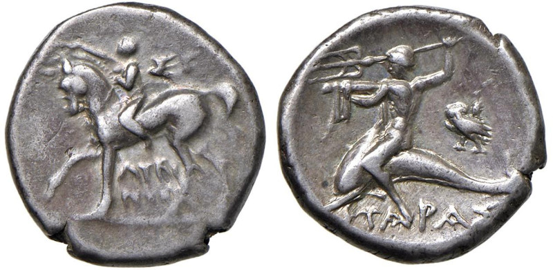 CALABRIA Taranto - Nomos (272-240 a.C.) Cavaliere a s. - R/ Taras su delfino a s...