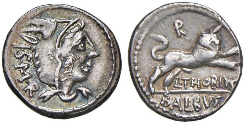 Thoria - L. Thorius Balbus - Denario (105 a.C.) Testa di Giunone Lanuvia a d. - ...
