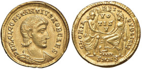 Costanzo Gallo (351-354) Solido (Nicomedia) Busto a d. - R/ Roma e Costantinopoli sedute di fronte - RIC 75 AU (g 4,48) RRR Striatura sul volto al D/ ...