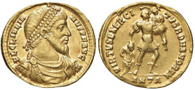 Giuliano II (360-363) Solido (Antiochia) Busto diademato a d. - R/ L'imperatore andante a d. trascina un prigioniero - RIC 197 AU (g 4,26) R Una possi...