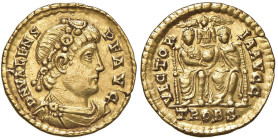 Valente (364-378) Solido (Treviri) Busto diademato a d. - R/ Gli imperatori seduti di fronte - RIC 17e AU (g 4,47) R Modesti depositi

Status: BB+