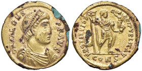 Valente (364-378) Solido falso d'epoca (Costantinopoli) Busto diademato a d. - R/ L'imperatore stante a d. - cfr. RIC 2d AE dorato (g 3,15)

Status:...