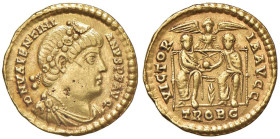 Valentiano I (364-375) Solido (Treviri) Busto diademato a d. - R/ Gli imperatori seduti di fronte - RIC 17b AU (g 4,43) Graffietti e screpolature al D...