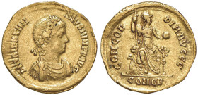 Valentiano II (375-392) Solido (Costantinopoli) Busto diademato a d. - R/ Costantinopoli seduta di fronte - RIC 67b AU (g 4,45) Schiacciture e graffie...