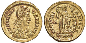 Onorio (393-423) Solido (Roma) Busto diademato a d. - R/ L'imperatore stante a d. - RIC 1252 AU (g 4,43) Modeste macchie

Status: BB+