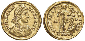 Arcadio (383-408) Solido (Mediolanum) Busto diademato a d. - R/ L'imperatore stante a d. - RIC 1205 AU (g 4,41)

Status: BB+