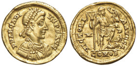 Arcadio (383-408) Solido (Mediolanum) Busto diademato a d. - R/ L'imperatore stante a d. - RIC 1205 AU (g 4,37) Colpetti al bordo per probabile proven...