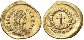 Eudocia (moglie di Teosodio II) Tremisse (Costantinopoli) Busto diademato a d. - R/ Croce entro corona - RIC 335 AU (g 1,50) RRR

Status: SPL