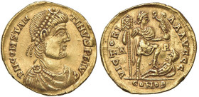 Costantino III (407-411) Solido (Arelate) Busto diademato a d. - R/ VICTORIA AVGGG, l'imperatore stante a d. calpesta un prigioniero - RIC 1520 AU (g ...