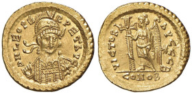 Leone I (457-473) Solido (Costantinopoli) Busto elmato di fronte - R/ La Vittoria stante a s. - RIC 605 AU (g 4,50)

Status: qSPL/SPL+