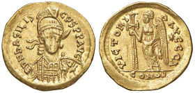Basilisco (475-476) Solido (Costantinopoli)Busto elmato di fronte - R/ La Vittoria stante a s. - RIC 1003 AU (g 4,43) Colpetto al ciglio del D/

Sta...