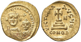 Eraclio (610-641) Solido - Busti coronati di fronte di Eraclio e Eraclio Costantino - R/ Croce potenziata - Sear 741A AU (g 4,35) Colpetto al bordo
...