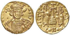 Costantino IV (668-685) Solido - Busto elmato di fronte - R/ Croce potenziata tra Eraclio e Tiberio stanti - Sear 1153 AU (g 4,32) Dall'asta Nomisma 5...