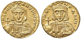 Leone III (717-741) Solido (Costantinopoli) Busto coronato di fronte - R/ Busto coronato di fronte di Costantino V - Sear 1504 AU (g 4,45) Modestissim...