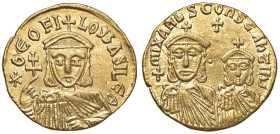 Teofilo (829-842) Solido (Costantinopoli) Busto coronato di fronte - R/ Busti coronati di fronte di Michele II e Costantino - Sear 1653 AU (g 4,48) R...