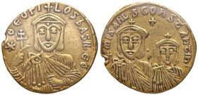Teofilo (829-842) Solido - Busto coronato di fronte - R/ Busti coronati di fronte di Michele II e Costantino - Sear 1653 AU Un pesante colpo al bordo....