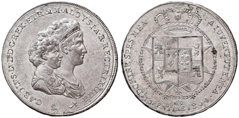 FIRENZE Carlo Ludovico e Maria Luigia (1803-1807) Mezza dena 1804 - MIR 426/2 AG...