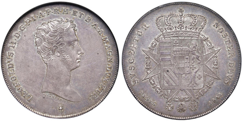 FIRENZE Leopoldo II (1824-1859) Francescone 1841 - MIR 448/6 AG RR In slab NGC M...
