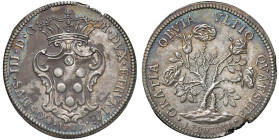 LIVORNO Cosimo III (1670-1723) Pezza della rosa 1707 - MIR 66/2 AG (g 25,74) R Depositi al D/, mancanza di metallo al bordo ma ottimi rilievi

Statu...