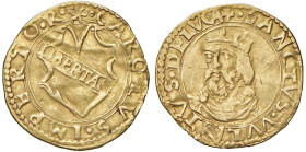 LUCCA Repubblica (1376-1799) Scudo d'oro del sole - MIR 179 var. AU (g 3,24) RR Variante molto curiosa nella leggenda al D/, che riporta la scritta "I...