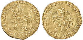 MESSINA Ferdinando il Cattolico (1479-1503) Trionfo - MIR 237/9 AU (g 3,52) RR Sigle I-N. Variante nella leggenda, al D/ senza SICILIE ARA. Al R/ con ...