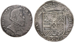 MILANO Filippo III d'Asburgo (1598-1621) 50 Soldi 1604 - MIR 344/1 AG (g 14,01) RRR Buona conservazione per questa moneta molto rara da reperirsi, anc...