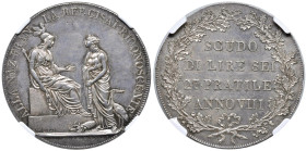 MILANO Repubblica Cisalpina (1800-1802) Scudo da 6 lire A. VIII h 6 - Gig. 1 AG In slab NGC MS 64 cod. 5790209-017. Conservazione eccezionale

Statu...