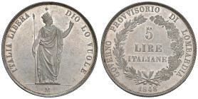 MILANO Governo provvisorio (1848) 5 Lire 1848 Rami lunghi - Gig. 5e AG (g 25,00) RR Esemplare eccezionale con i fondi speculari

Status: FDC