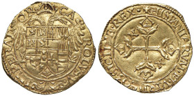 NAPOLI Carlo V (1516-1566) Scudo d'oro - Dal CNI 211/215 attribuito a Napoli AU (g 3,40) Nel 2Â° e 4Â° quarto K.

Status: SPL/SPL+