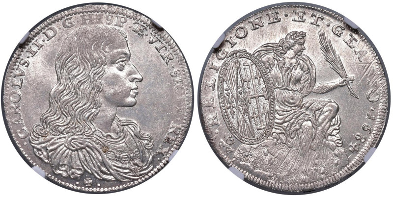 NAPOLI Carlo II (1674-1700) Mezzo ducato 1684 - Nomisma 31 AG NC Esemplare di ec...