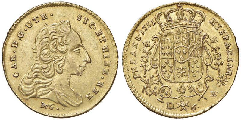 NAPOLI Carlo di Borbone (1734-1759) 6 Ducati 1751 UTR - Magliocca 113a AU (g 8,8...