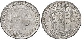 NAPOLI Ferdinando IV (1759-1799) Piastra 1795 - Nomisma 457 AG (g 27,35) RR Punto nelle fila centrale, rombo prima della M. Esemplare in altissima con...