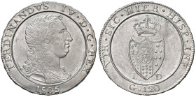 NAPOLI Ferdinando IV (1799-1805) Piastra 1805 - Nomisma 661 AG (g 27,50) Lieve difetto di conio nel campo del D/. Esemplare di ottima conservazione
...