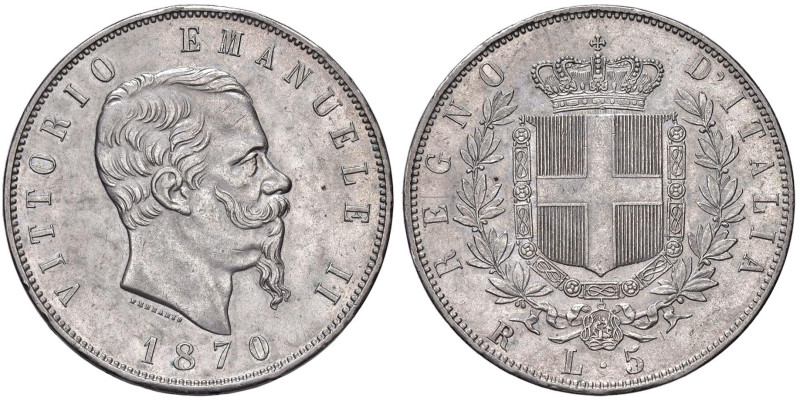 Vittorio Emanuele II (1861-1878) 5 Lire 1870 R - Nomisma 887 AG R Segnetti al bo...