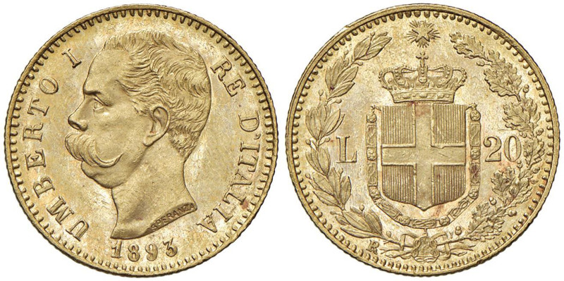 Umberto I (1878-1900) 20 Lire 1893 - Nomisma 990 AU Minimi segnetti al R/

Sta...