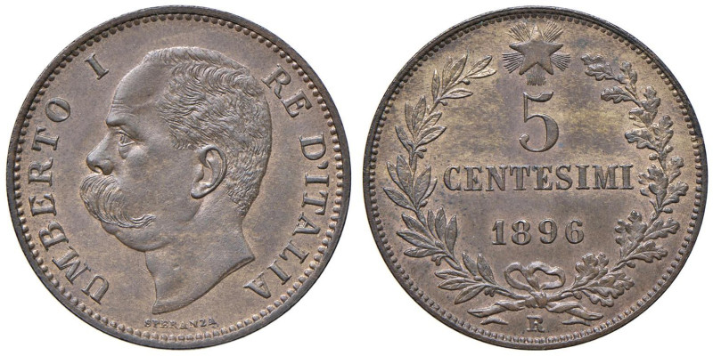 Umberto I (1878-1900) 5 Centesimi 1896 - Nomisma 1022 CU R Rame rosso

Status:...