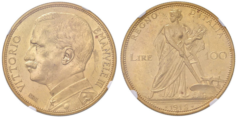Vittorio Emanuele III (1900-1946) 100 Lire 1912 - Nomisma 1048 AU RR In slab NGC...