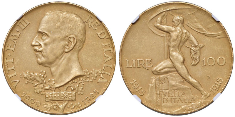 Vittorio Emanuele III (1900-1946) 100 Lire 1925 - Nomisma 1054 AU RR In slab NGC...
