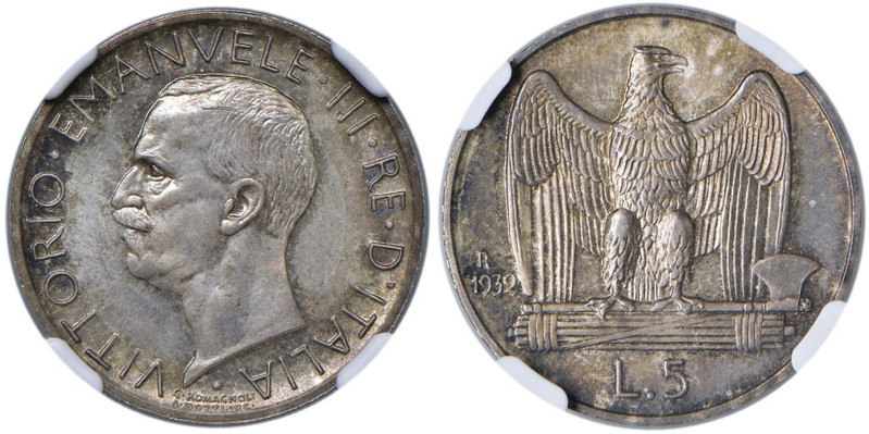 Vittorio Emanuele III (1900-1946) 5 Lire 1932 - Nomisma 1140 AG RRR Millesimo pe...