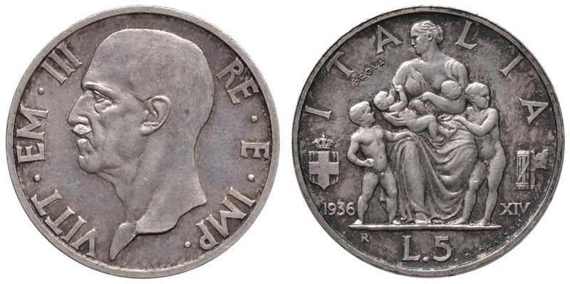 Vittorio Emanuele III (1900-1946) 5 Lire 1936 Prova - Luppino PP180; Nomisma P33...