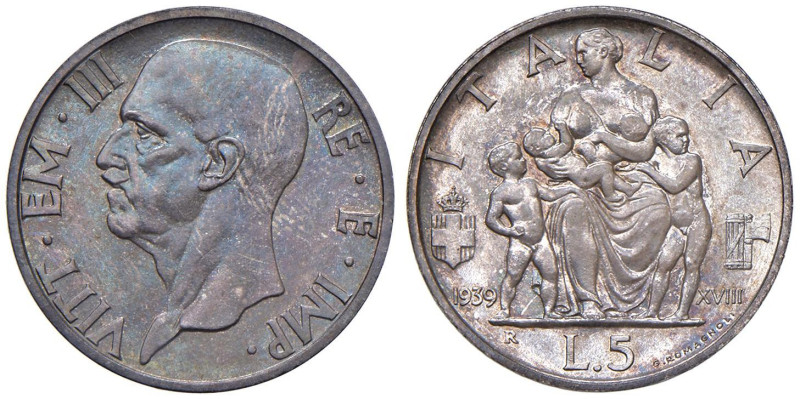 Vittorio Emanuele III (1900-1946) 5 Lire 1939 - Nomisma 1147 AG RRRR Millesimo d...