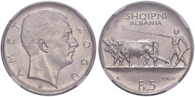 ALBANIA Zogu (1928-1939) 5 Franga 1926 Stella sotto la testa - Nomisma 19 AG In slab NGC MS 62 6143414-009

Status: MS 62