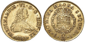 CILE Ferdinando VI (1746-1759) 8 Escudos 1751 - KM 3; Fr. 5 AU (g 27,01) Pesante colpo al bordo

Status: BB+