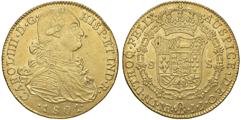 COLOMBIA Carlo IV (1788-1808) 8 Escudos 1801 JJ - KM 62; Cal. 1738 AU (g 27,00) ...