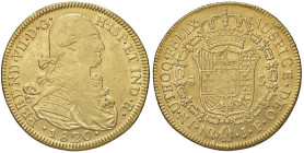 COLOMBIA Ferdinando VII (1808-1820) 8 Escudos 1820 NR JF - KM 66; Cal. 1859 AU (g 27,07) Segnetti da contatto al D/. Colpetto al bordo

Status: qSPL