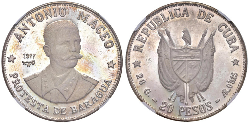 CUBA 20 Pesos 1977 Antonio Maceo - AG In slab NGC PF 66 ULTRA CAMEO 2920969-032...