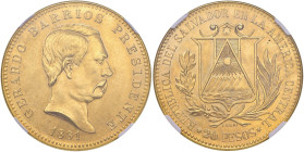 EL SALVADOR 20 Pesos 1861 (restrike 1960) - Fr. manca AU R In slab NGC MS 64 (c. 1960 fantasy essai) cod. 5887105-043

Status: MS 64