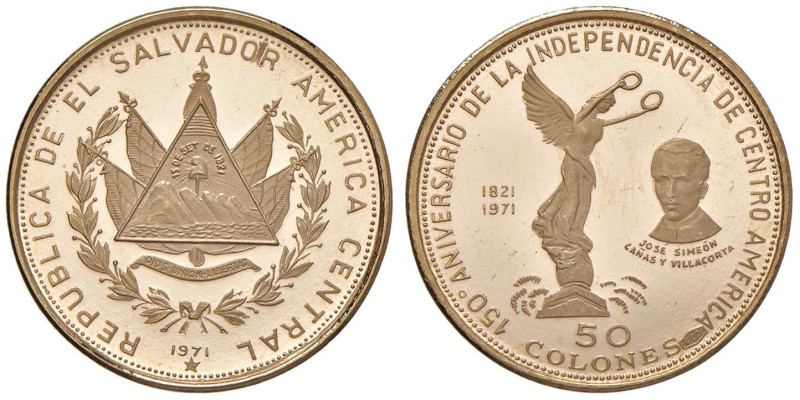 EL SALVADOR 50 Colones 1971 Indipendenza - Fr. 9 AU (g 5,80) Hairlines

Status...