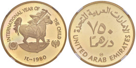 EMIRATI ARABI UNITI 750 Dirhams 1980 Unicef - Year of the child - AU In slab NGC PF 67 ULTRA CAMEO 8207628-016

Status: PF 67 ULTRA CAME