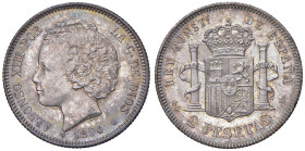 SPAGNA Alfonso XIII (1886-1931) 2 Pesetas 1894 *94 PGV - KM 704 AG (g 10,00) Conservazione eccezionale per questa tipologia che si trova solo nel 1894...